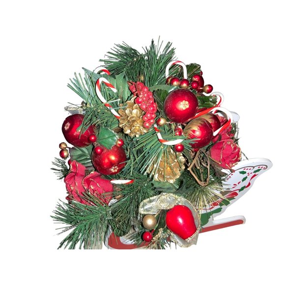 Wood Santa sleigh with Artificial Arrangement Centerpiece vintage - Picture 4 of 15